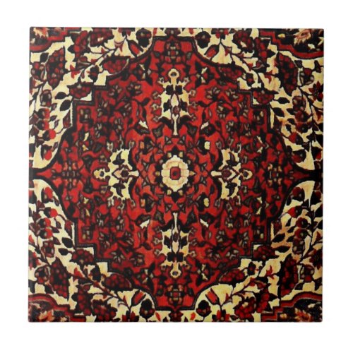Persian carpet look in dark red and cream  ceramic tile