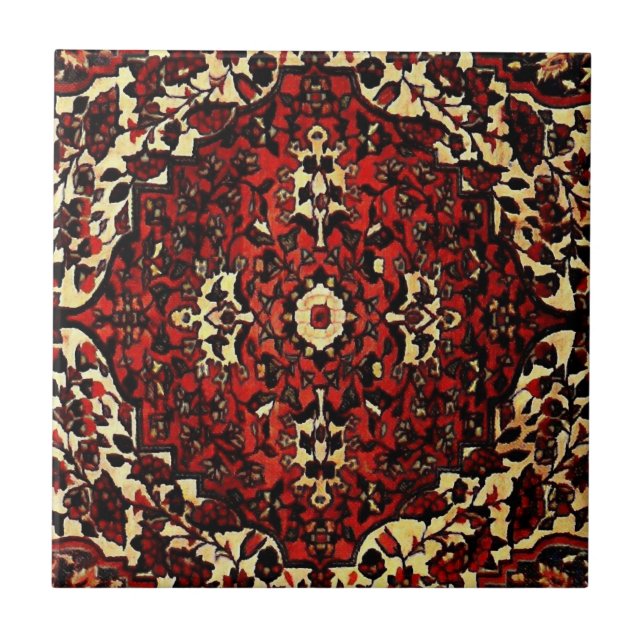 Persian carpet look in dark red and cream  ceramic tile (Front)