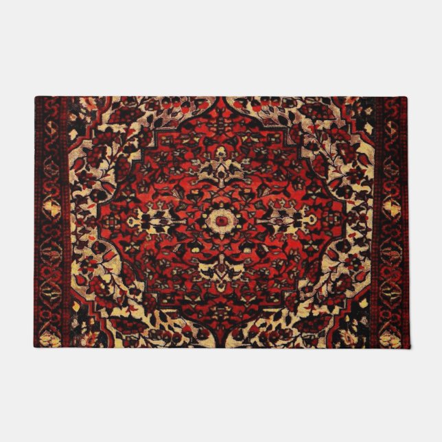 Persian carpet look in dark red and cream  doormat (Front)