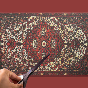 Persian carpet look in dark red and cream fabric