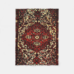 Persian carpet look in dark red and cream fleece blanket
