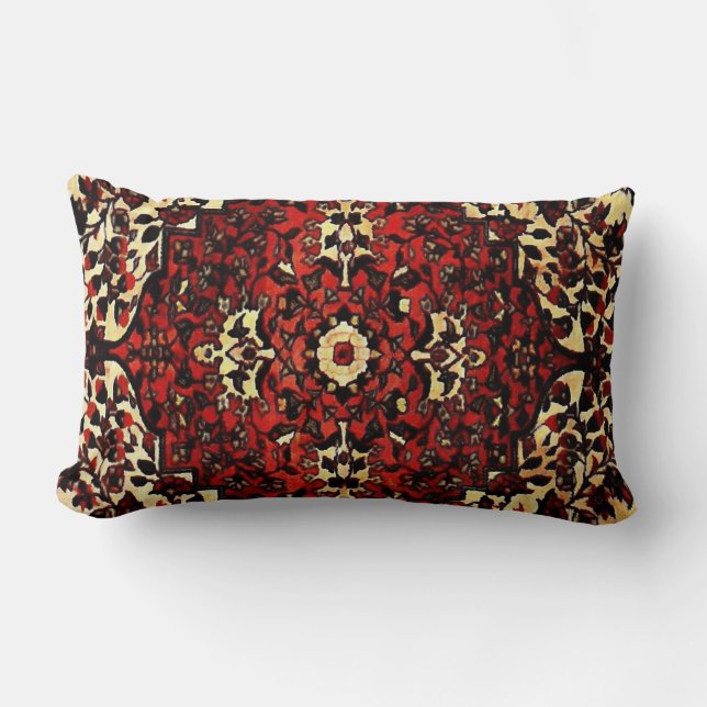 Persian carpet look in dark red and cream lumbar pillow (Front)