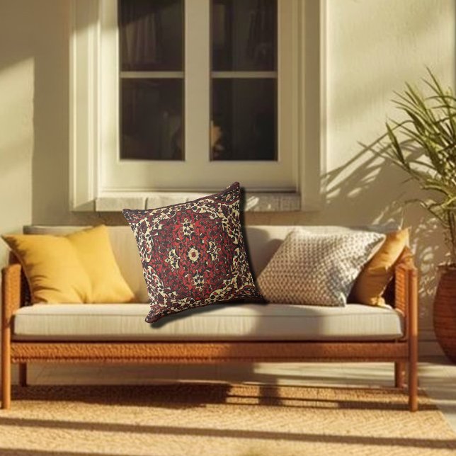 Persian carpet look in dark red and cream  outdoor pillow (Creator Uploaded)