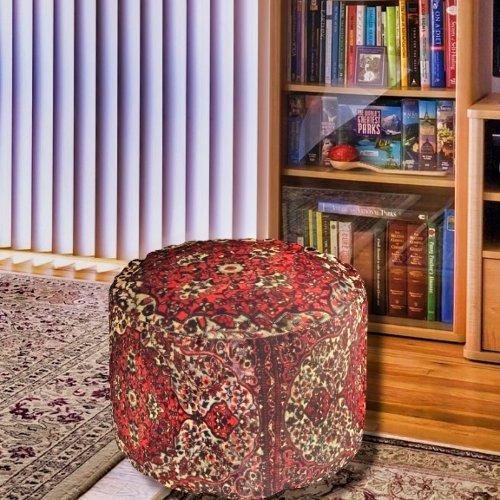 Persian carpet look in dark red and cream pouf