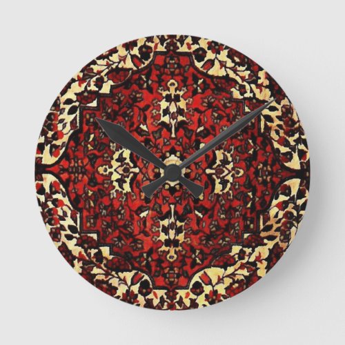 Persian carpet look in dark red and cream round clock