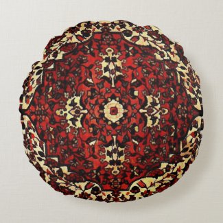 Persian carpet look in dark red and cream round pillow