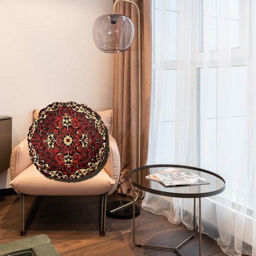 Persian carpet look in dark red and cream round pillow