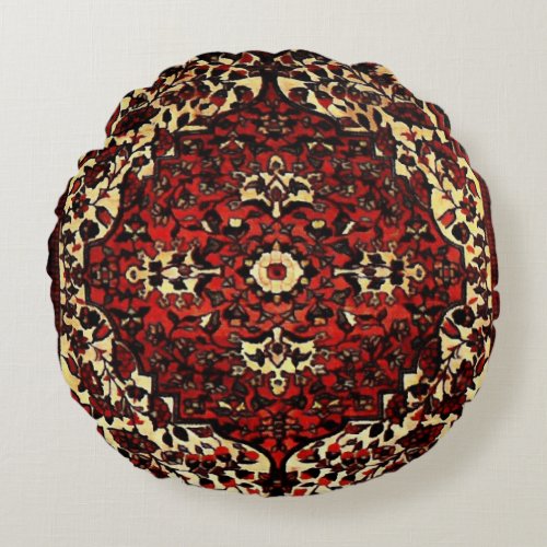 Persian carpet look in dark red and cream  round pillow