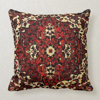 Persian carpet look in dark red and cream throw pillow