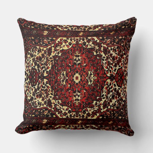 Persian carpet look in dark red and cream throw pillow