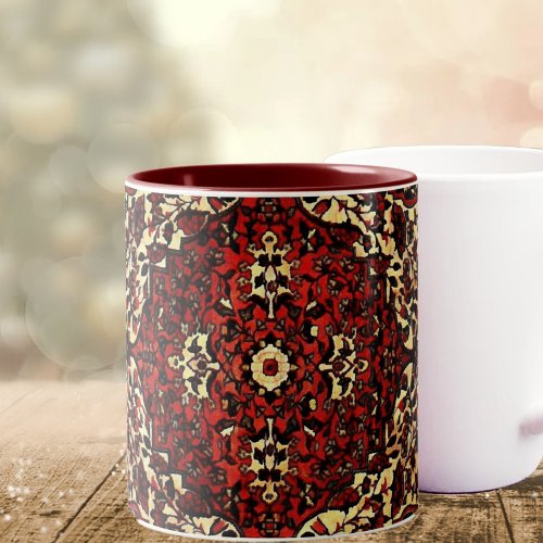 Persian carpet look in dark red and cream Two_Tone coffee mug