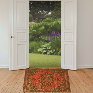 Persian carpet look in grunge oranges fiber doormat