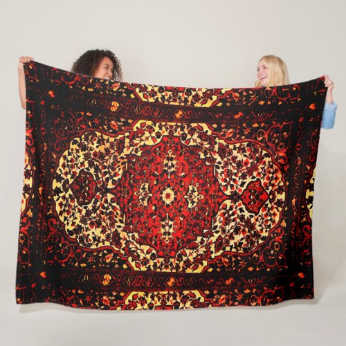Persian carpet look in  red and cream  fleece blanket