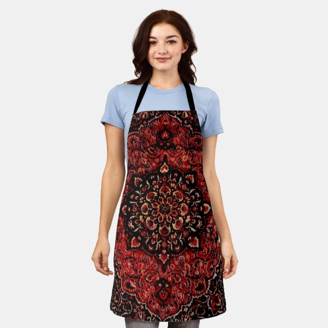 Persian carpet look in rose tinted field apron (Worn)