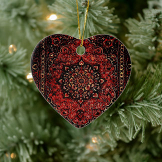 Persian carpet look in rose tinted field ceramic ornament