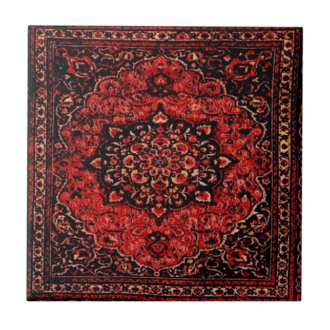 Persian carpet look in rose tinted field ceramic tile (Front)