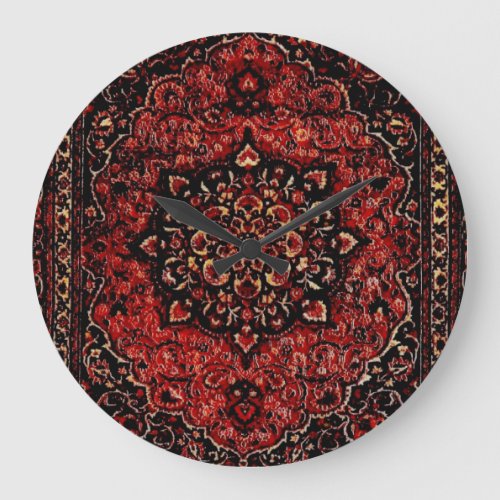 Persian carpet look in rose tinted field large clock