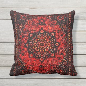 Persian carpet look in rose tinted field no2 outdoor pillow