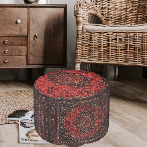 Persian carpet look in rose tinted field pouf