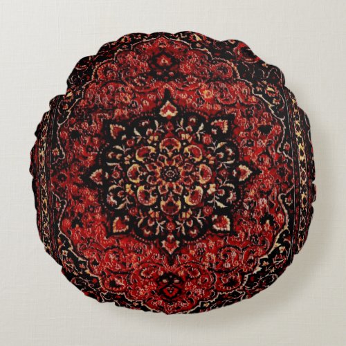 Persian carpet look in rose tinted field round pillow