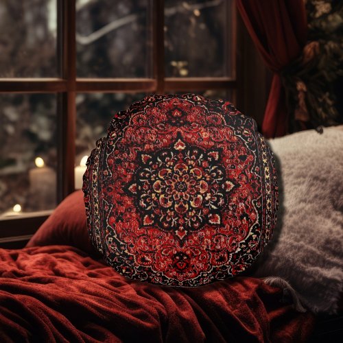 Persian carpet look in rose tinted field round pillow