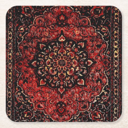 Persian carpet look in rose tinted field  square paper coaster