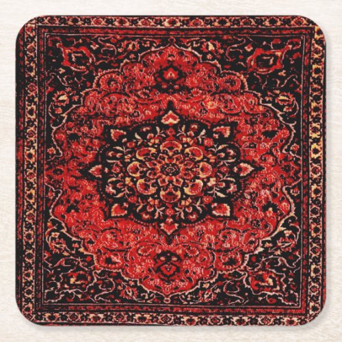 Persian carpet look in rose tinted field square paper coaster