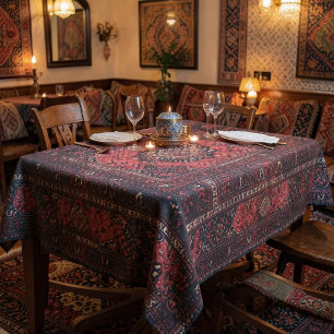 Persian carpet look in rose tinted field tablecloth