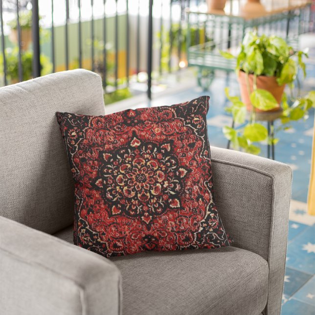 Persian carpet look in rose tinted field throw pillow (Creator Uploaded)