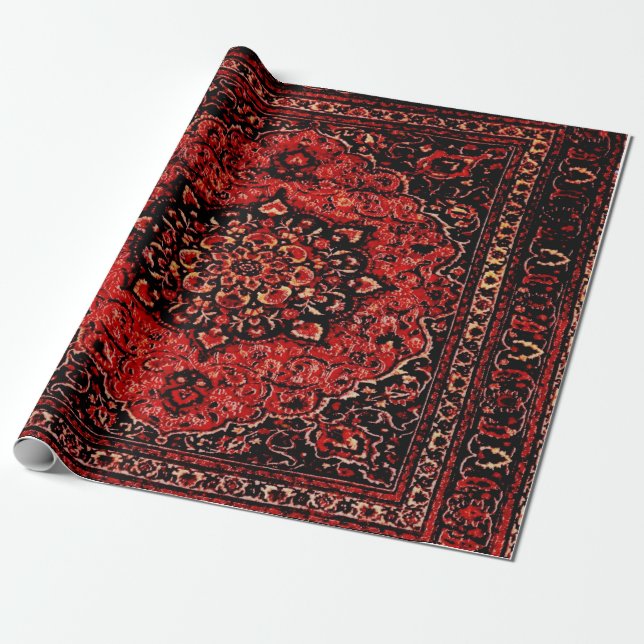 Persian carpet look in rose tinted field wrapping paper (Unrolled)