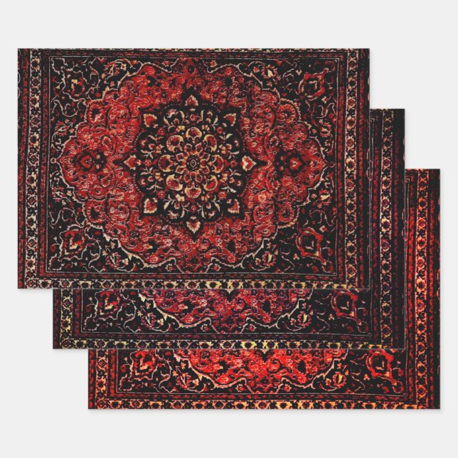 Persian carpet look in rose tinted field wrapping paper sheets (Set)