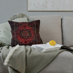 Persian carpet look - red cotton throw pillow