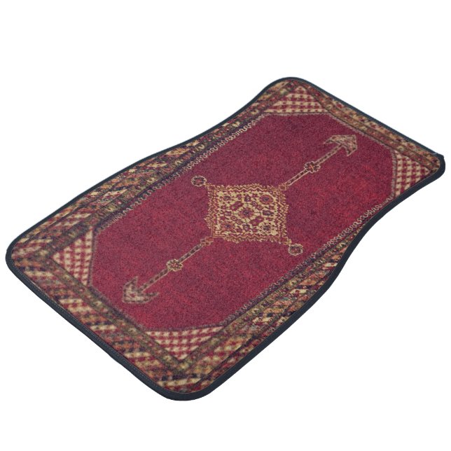Persian carpet pattern in dark red car floor mat (Angled)