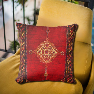 Persian carpet pattern - oriental red outdoor pillow
