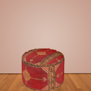 Persian Carpet Pattern Pouf – Rich Red