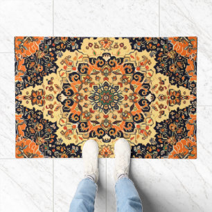 Persian Carpet Traditional Design Orange Doormat