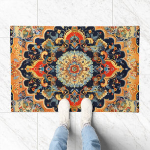 Persian Carpet Traditional Orange Pattern Doormat