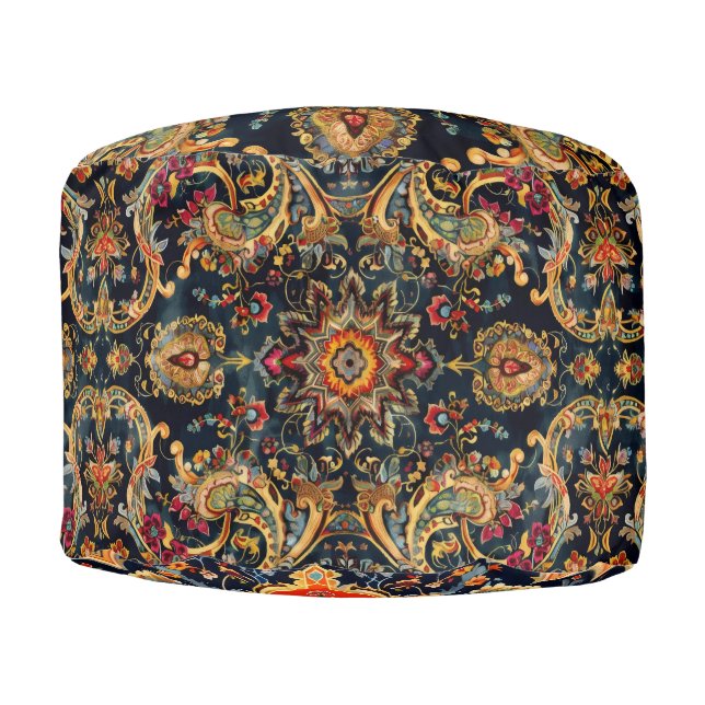 Persian Carpet Traditional Orange Pattern Pouf (Front)
