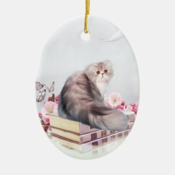 Persian Cat And Books Ceramic Ornament by deemac2 at Zazzle