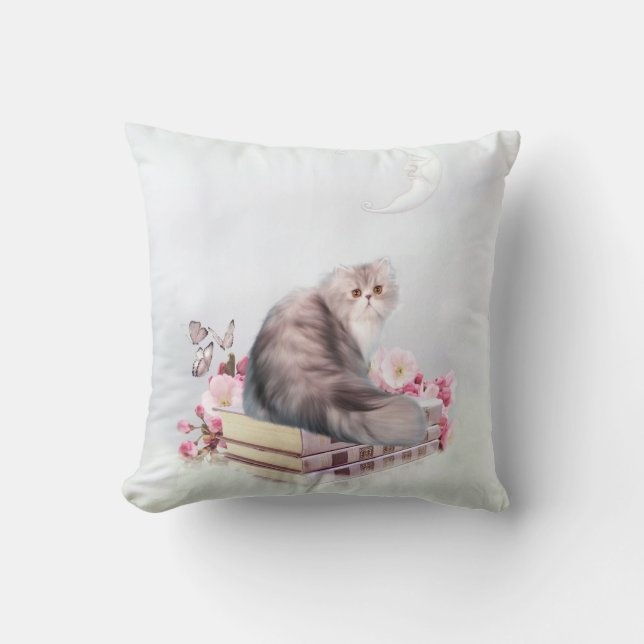 Persian cat and books throw pillow (Front)