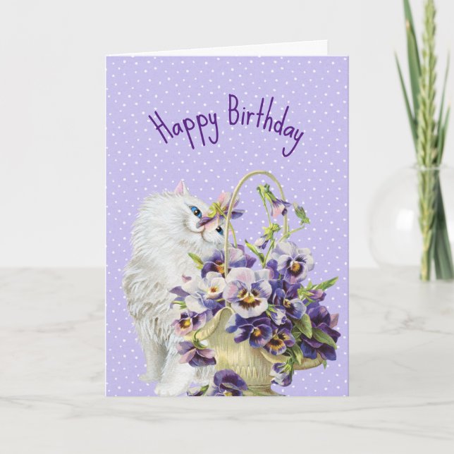 Persian Cat and Pansy Basket Card (Front)
