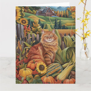 Persian Cat Autumn Harvest Thanksgiving Card