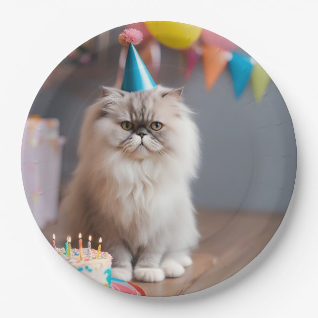 Persian Cat Birthday Party Paper Plates (Front)