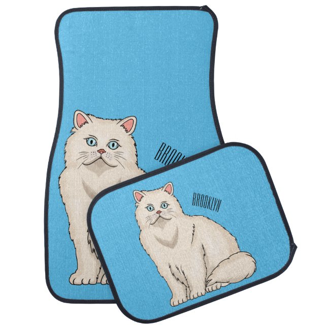 Persian cat cartoon illustration  car floor mat (Set)