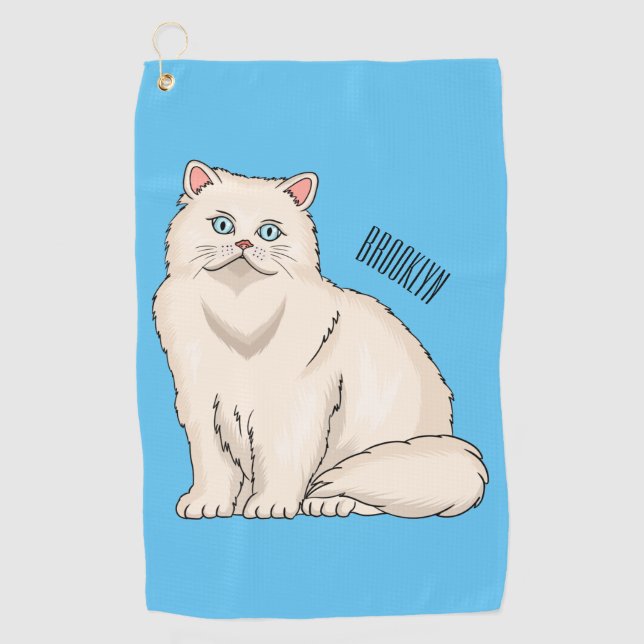 Persian cat cartoon illustration golf towel (Front)