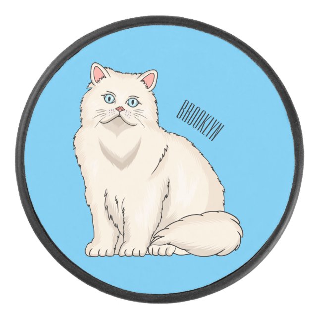 Persian cat cartoon illustration hockey puck (Front)
