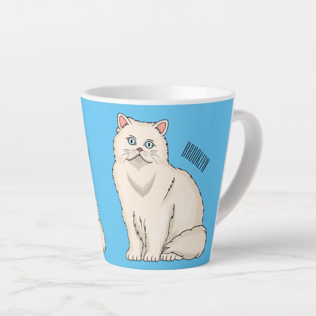 Persian cat cartoon illustration latte mug (Right Angle)