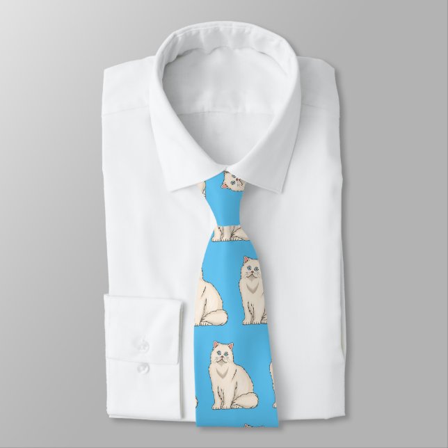 Persian cat cartoon illustration neck tie (Tied)
