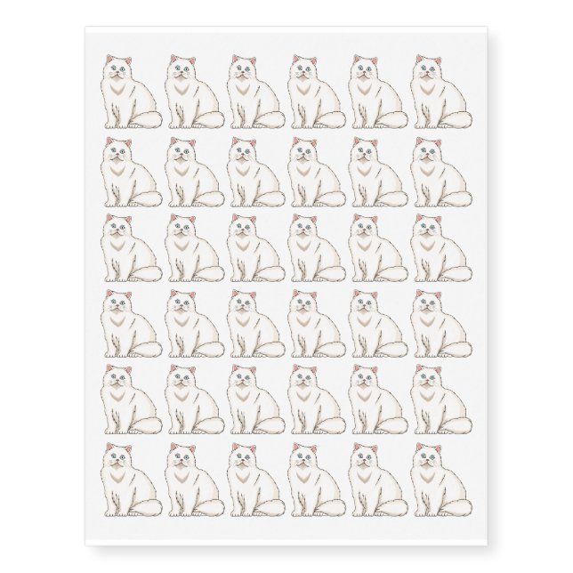 Persian cat cartoon illustration temporary tattoos (Front)