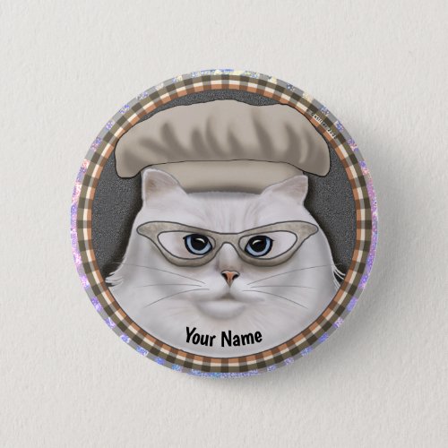 Persian Cat Chef custom name pin